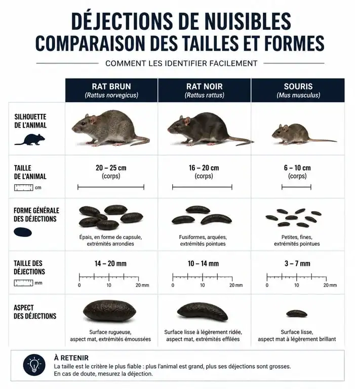 Comparatif visuel des crottes de rats et souris pour identification