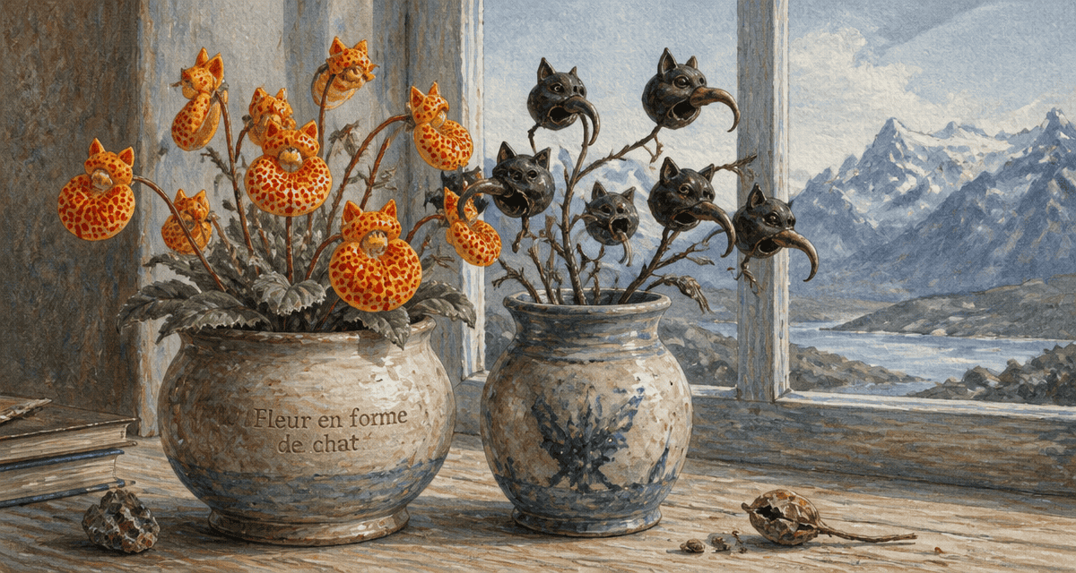 fleur en forme de chat en pot calceolaria et martynia