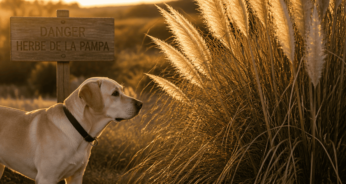 herbe de la pampa danger chien labrador devant plumeaux
