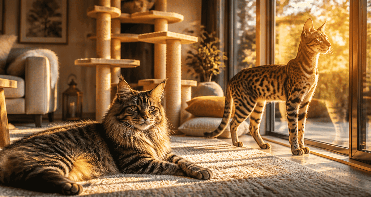 Le plus gros chat au monde Savannah et Maine Coon sur tapis