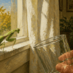 mante religieuse dans la maison sur rebord de fenêtre