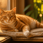 Perte de poil chat remède naturel, chat tigré au soleil sur coussin
