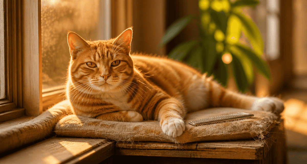 Perte de poil chat remède naturel, chat tigré au soleil sur coussin