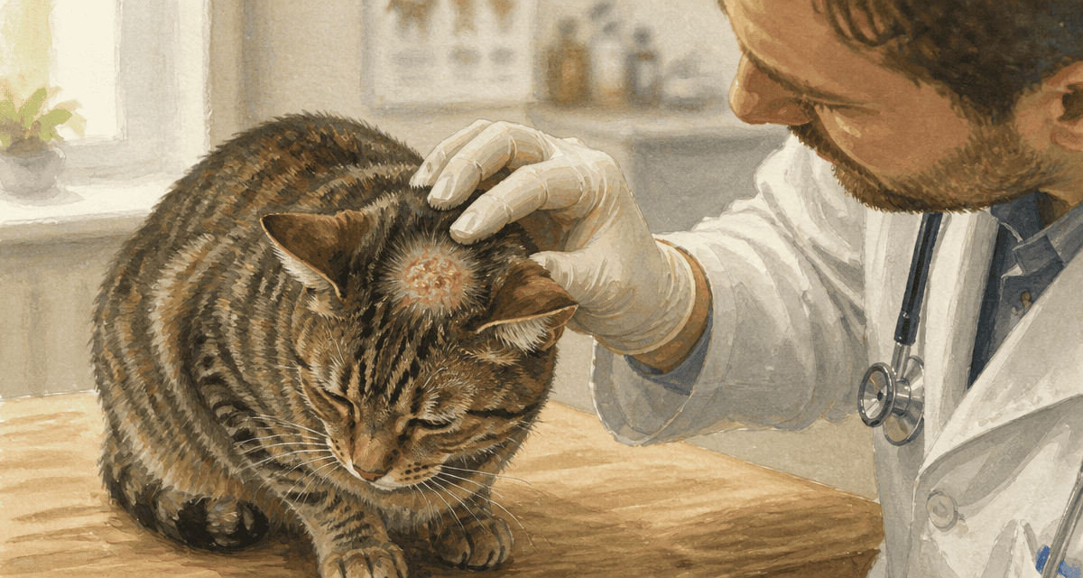 photo teigne chat lésion tête examinée