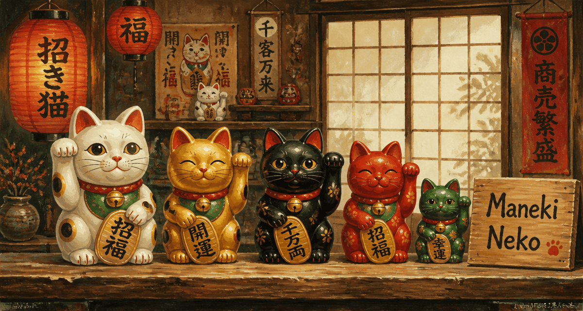 Porte bonheur chat Maneki Neko multicolore