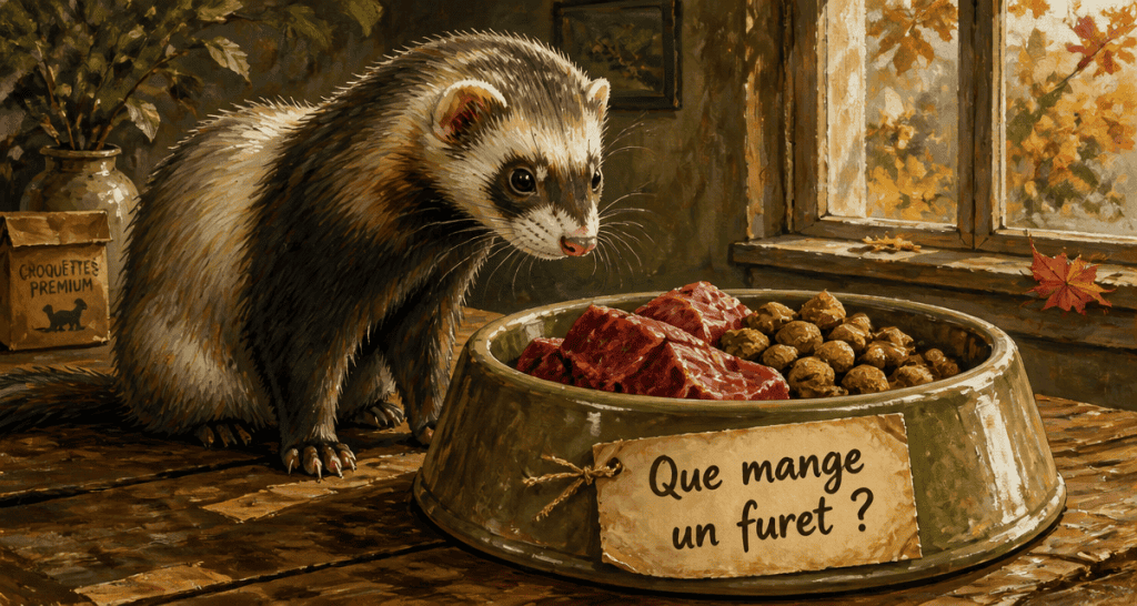Que mange un furet gamelle viande croquettes