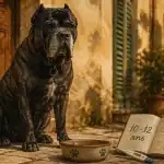 cane corso espérance de vie 10 à 12 ans : carnet vétérinaire et gamelle