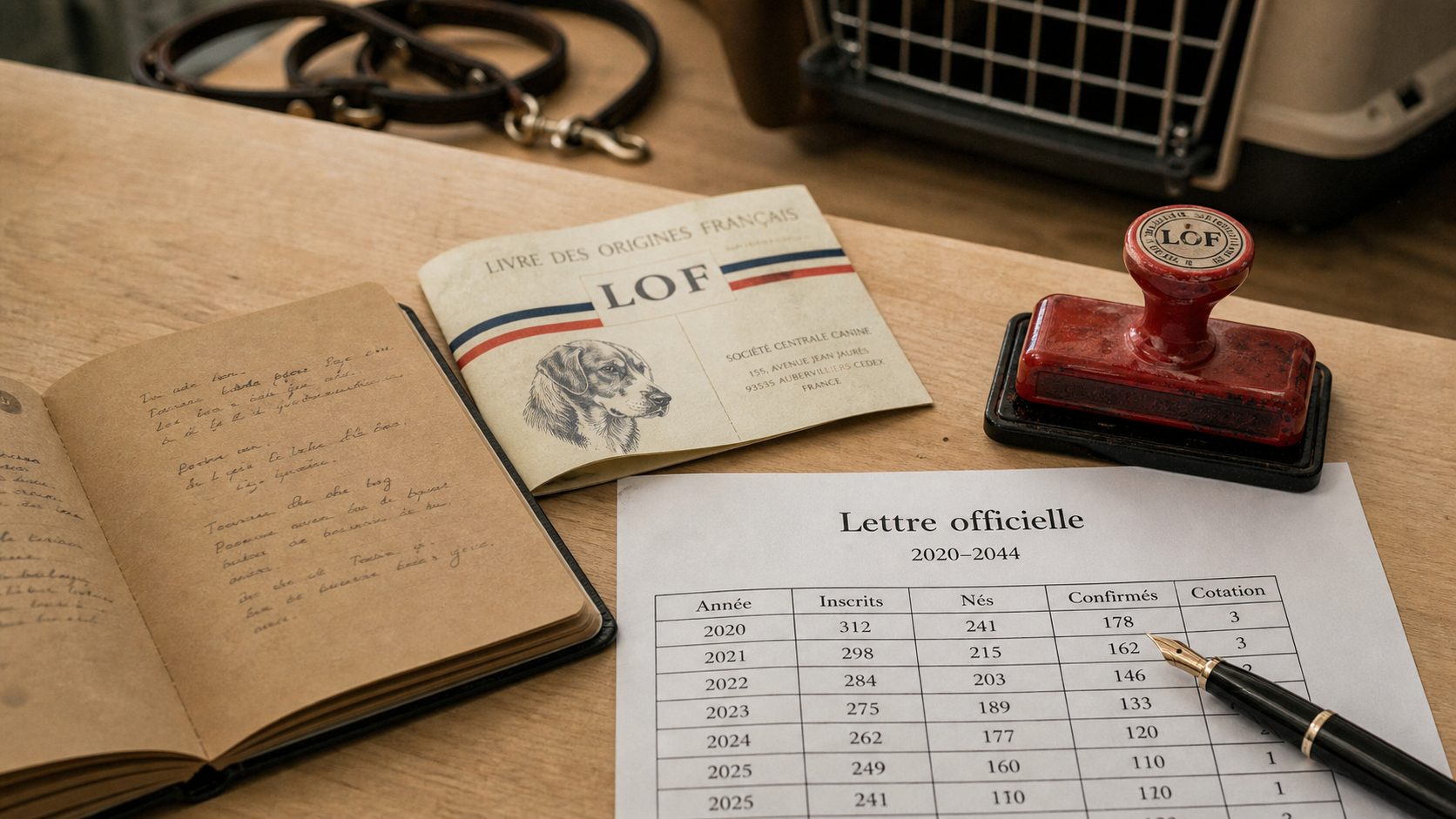 Chien année lettre : carnet LOF et calendrier 2020–2044