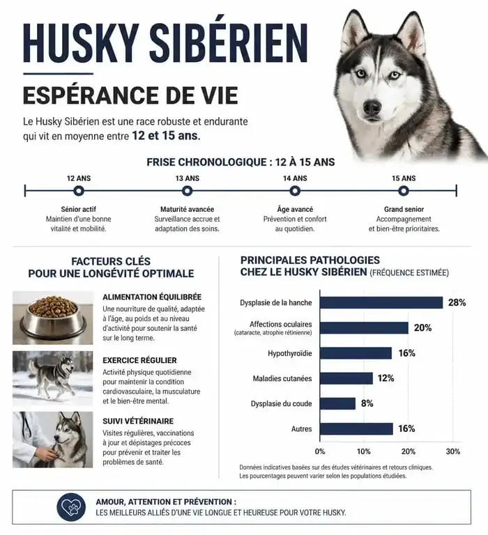 Infographie sur l'espérance de vie et la santé du Husky Sibérien