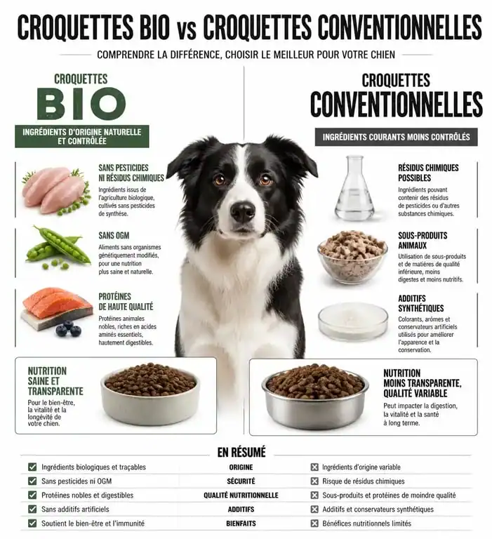 Comparatif des bienfaits des croquettes chien bio par rapport aux croquettes classiques