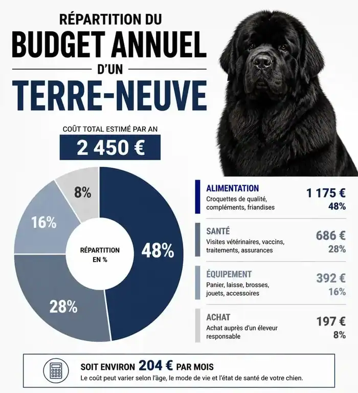 Répartition du budget annuel pour l'entretien d'un chien Terre-Neuve