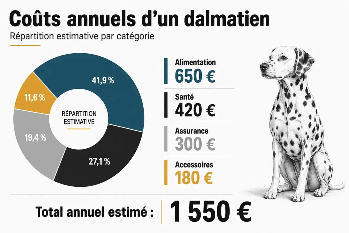 Répartition du budget annuel pour l'entretien d'un chien dalmatien