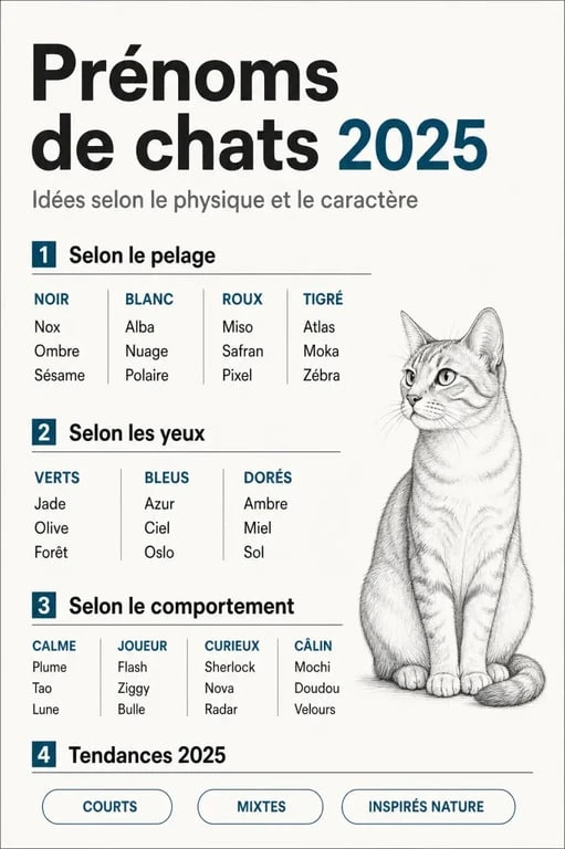Idées de prénoms pour chat en 2025 selon la personnalité et le physique, inspiré par la règle du LOOF.