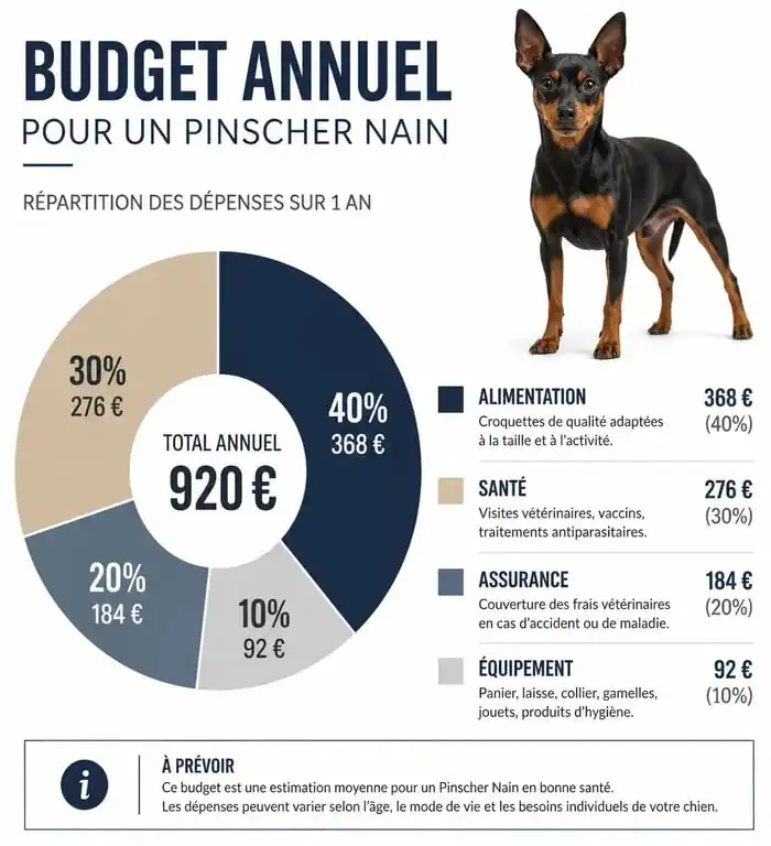 Infographie du budget annuel et des coûts d'entretien pour un Pinscher Nain