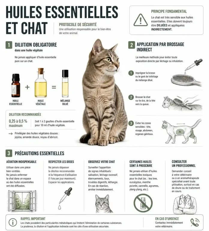 Infographie protocole sécurité huile essentielle anti puce chat