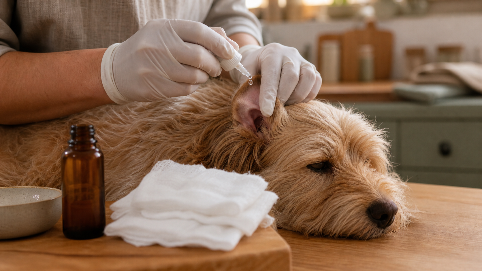 Nettoyer les oreilles d’un chien naturellement : gouttes de lotion maison