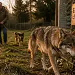 Race chien loup : chien-loup Tchécoslovaquie ou Saarloos près d’une clôture