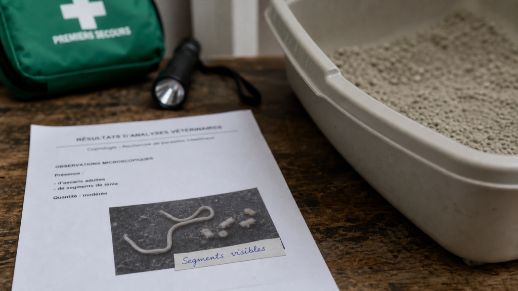 vers du chat photo : segments visibles sur feuille vétérinaire