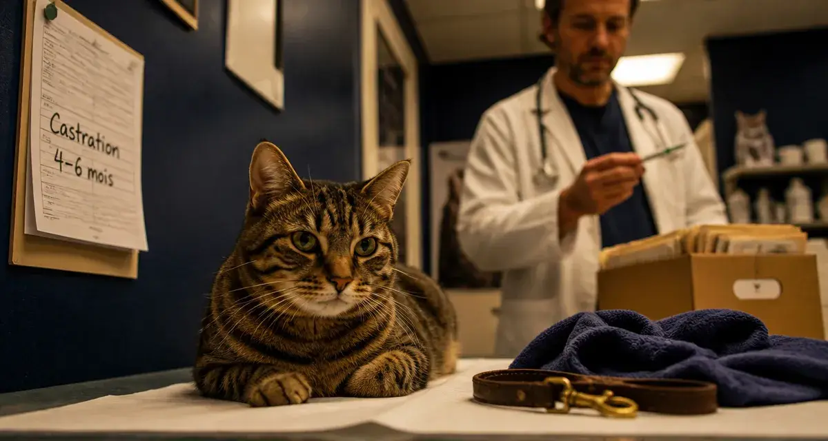 À quel age castrer un chat, chat en consultation vétérinaire 4-6 mois
