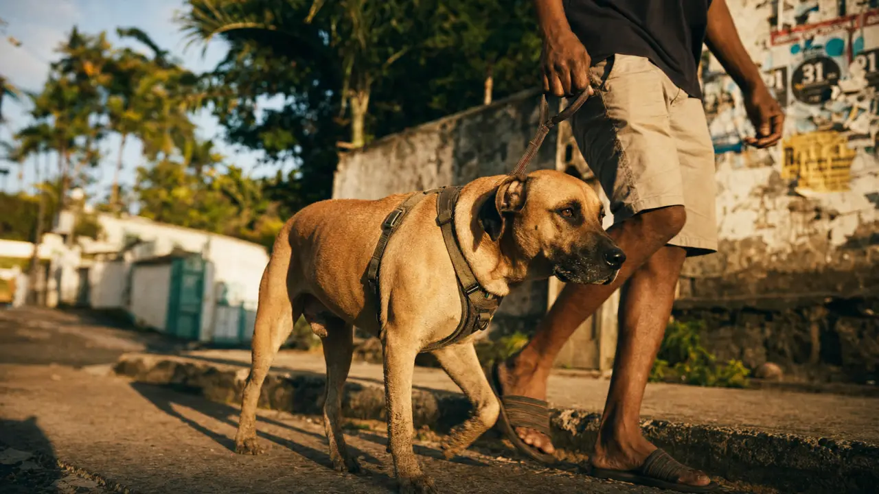 Berger créole aux Antilles, chien loyal en laisse