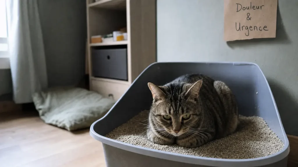 Chat malade qui se couche dans sa litière : douleur ou urgence vétérinaire