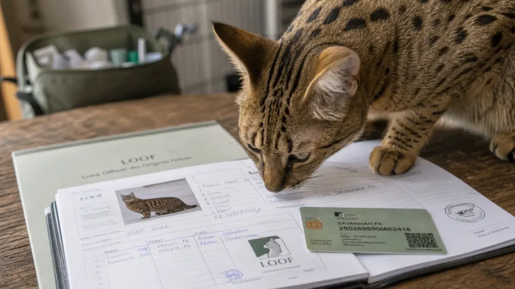 Chat rare sur table, documents d’élevage et identification LOOF