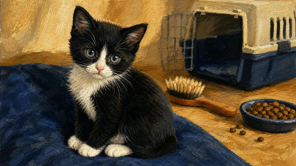 Chaton noire et blanc tuxedo à adopter