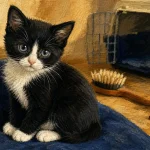 Chaton noire et blanc tuxedo à adopter