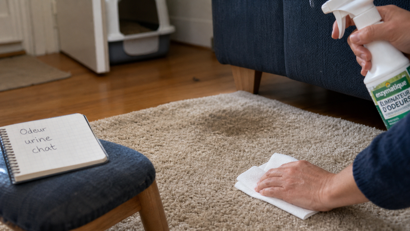 Comment enlever l'odeur de pipi de chat dans la maison : tapis traité