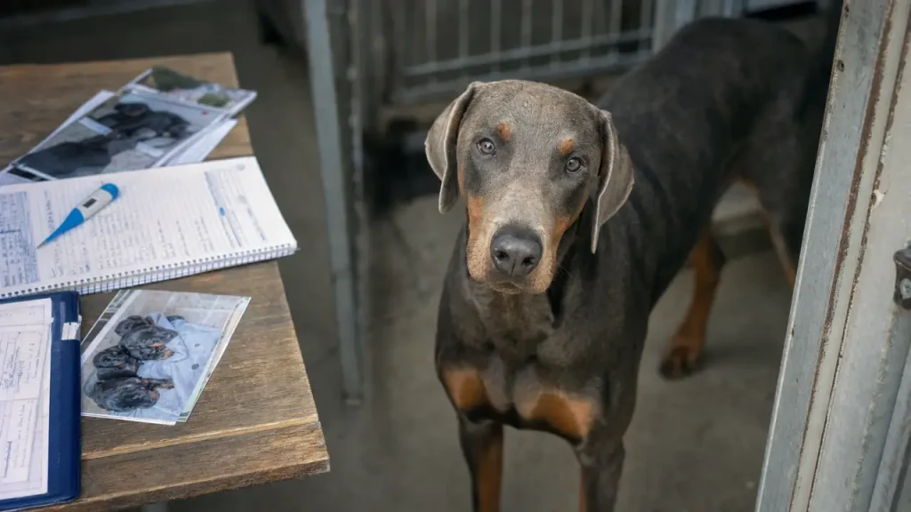 Doberman gris bleu ardoise, poil court : robe rare et dilution