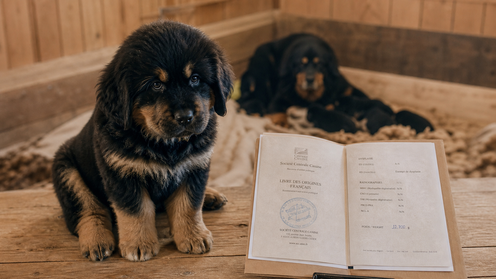 Dogue du Tibet prix : chiot LOF noir et fauve près carnet santé