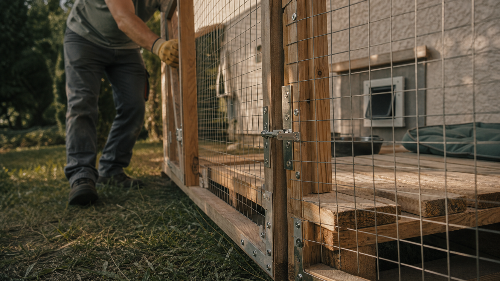 Enclos chat extérieur à faire soi-même en palettes, grillage et fixations sûres