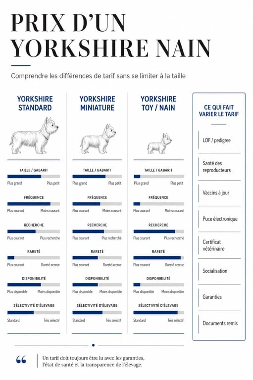 Infographie sur le yorkshire nain prix et les facteurs qui influencent le tarif