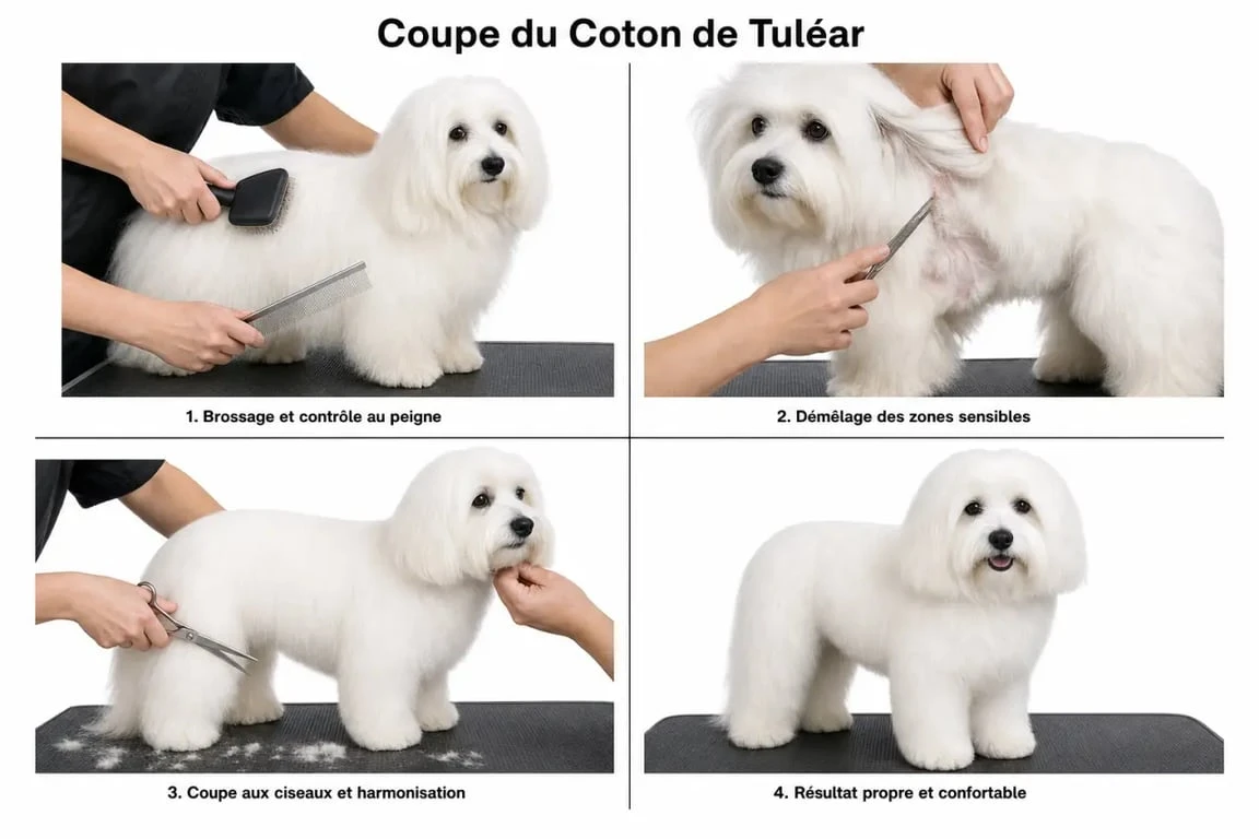 Coupe coton de tulear : étapes de toilettage et finition aux ciseaux