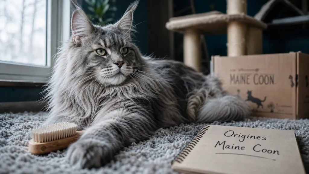 Menkoun chat Maine Coon, géant au cœur tendre près d’une fenêtre