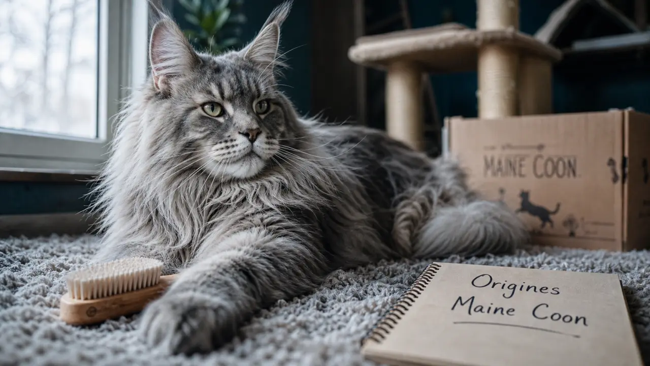Menkoun chat Maine Coon, géant au cœur tendre près d’une fenêtre