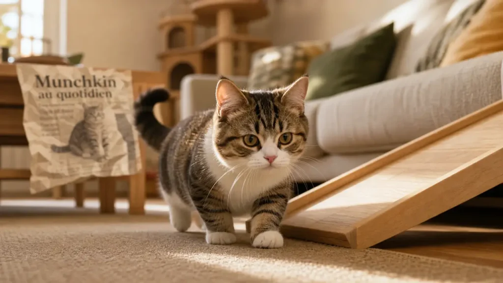 Chat munchkin à pattes courtes dans un salon