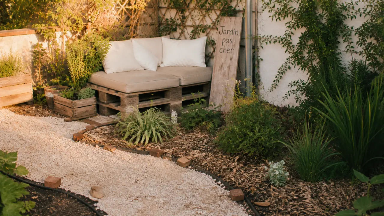 Aménager son jardin pas cher avec gravier et vivaces, allée et coin détente