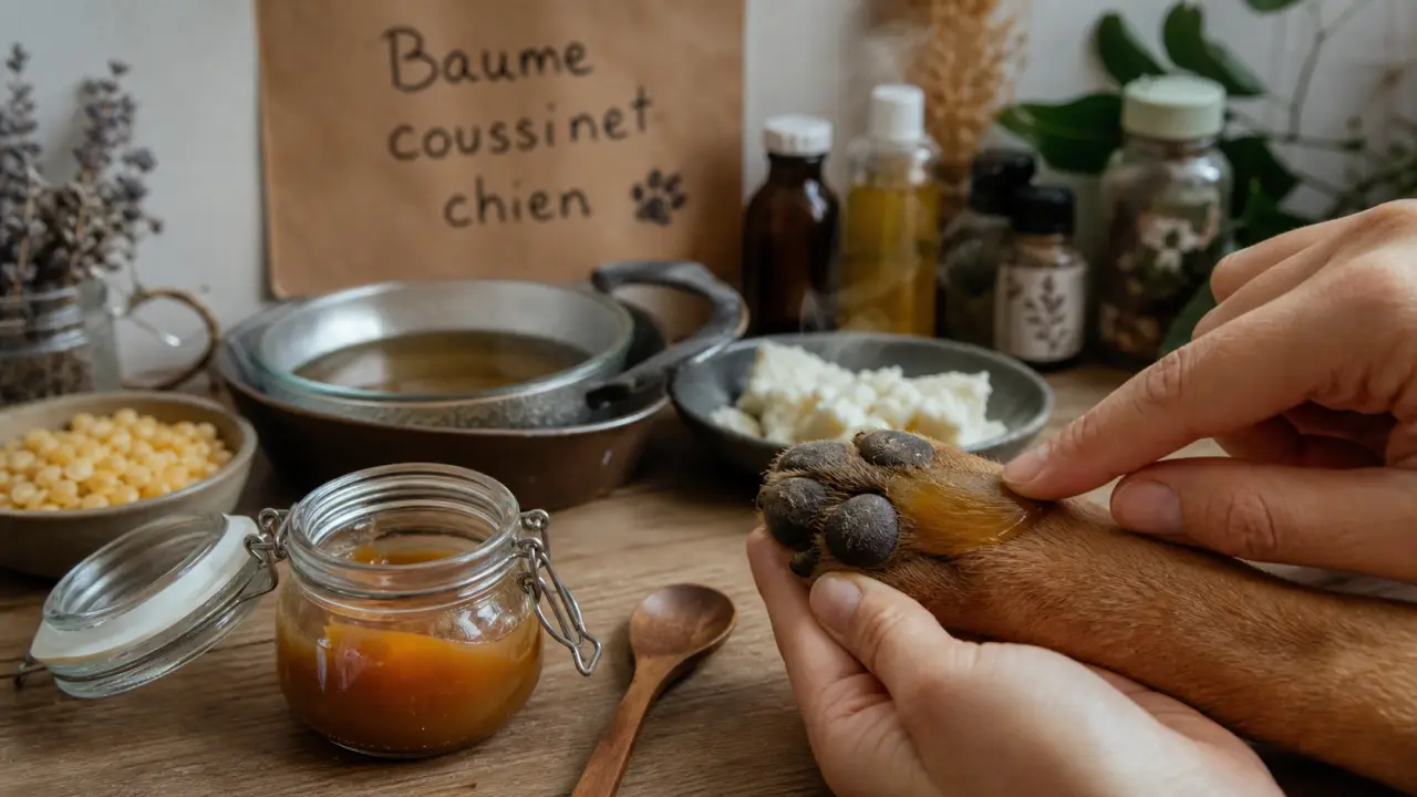 Baume coussinet chien fait maison au bain-marie, ingrédients et coussinets