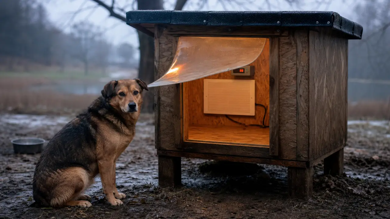 Chauffage pour niche chien : thermostat et panneau chauffant protégé