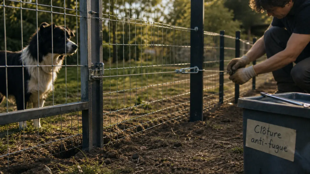 Clôture pour chien fait maison : grillage anti-fugue dans le jardin
