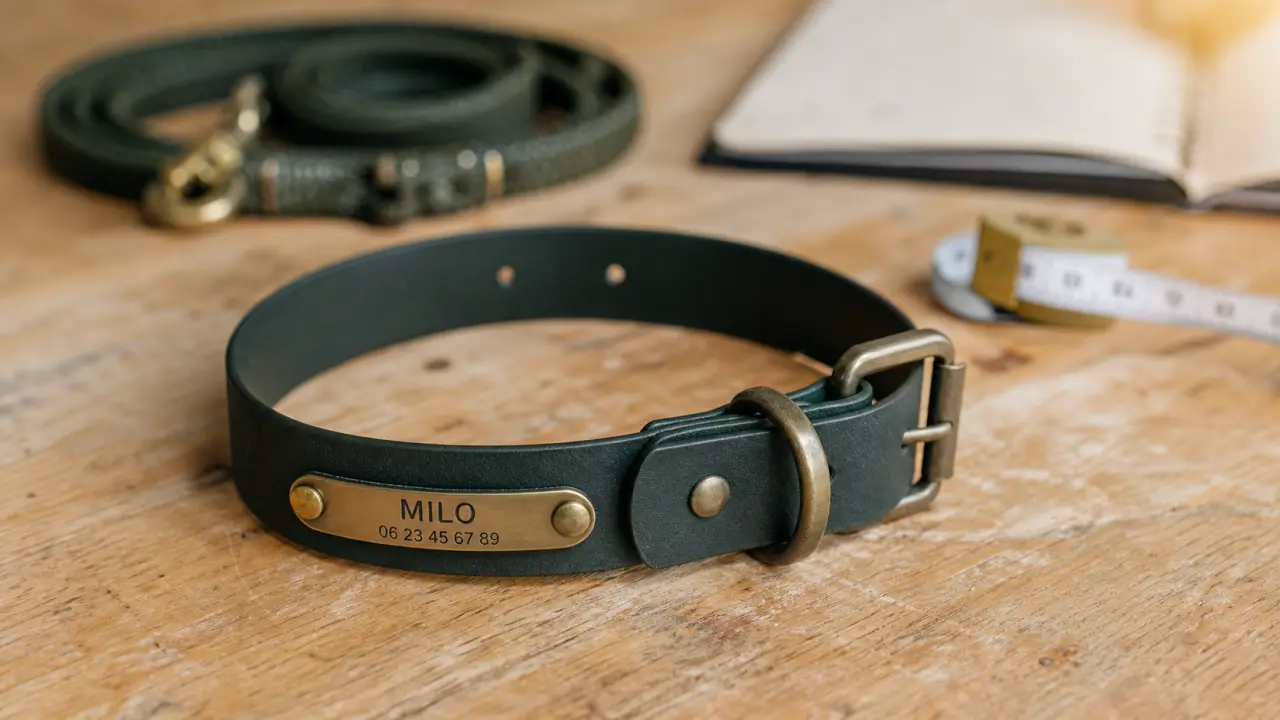 Collier personnalisable chien avec prénom gravé et plaque fixe