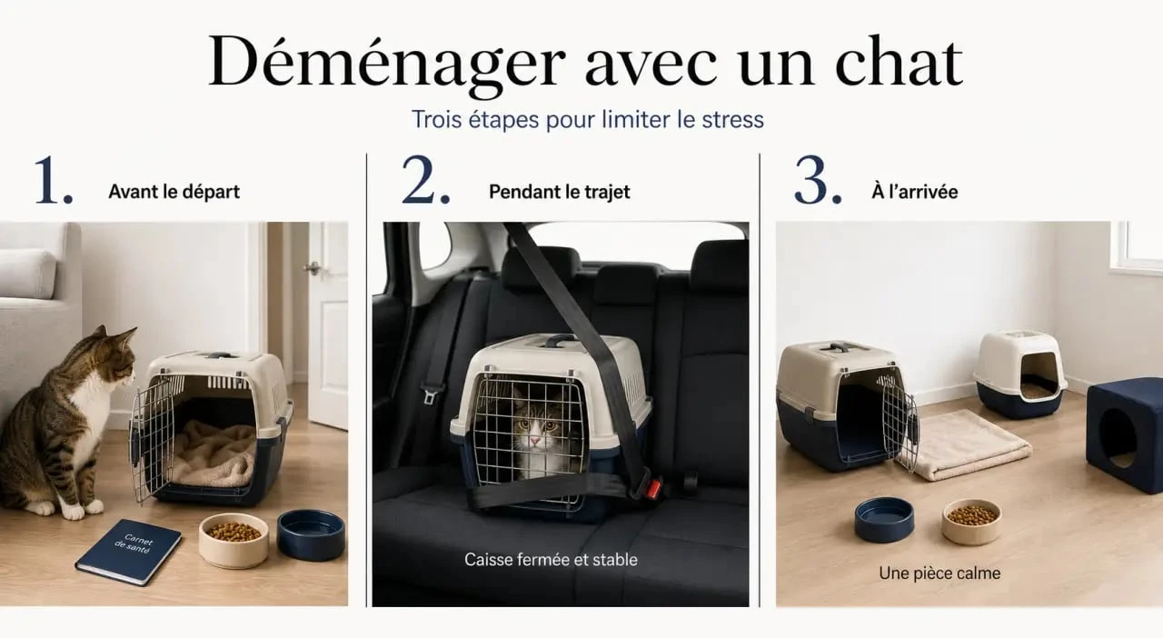 Emmener son chat dans une autre maison : préparation de la caisse, trajet sécurisé et installation dans une pièce calme