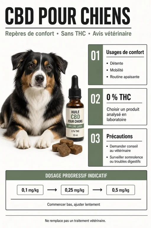 CBD pour chiens : infographie sur les usages, le dosage et la sécurité