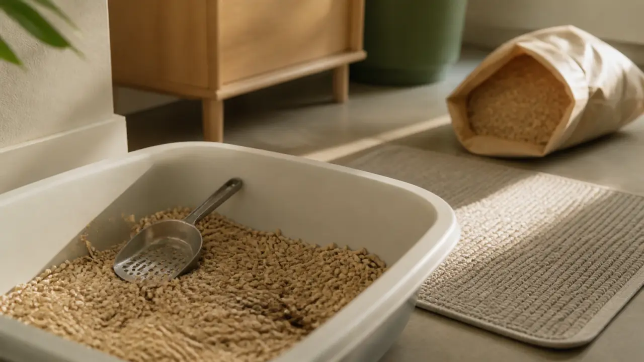 Litiere bois chat pellets et bac à litière propre