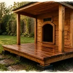 Niche chien avec terrasse couverte en bois, entrée ventilée sur plots