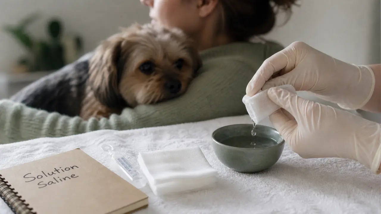 Recette maison pour nettoyer yeux chien : solution saline stérile, compresse propre