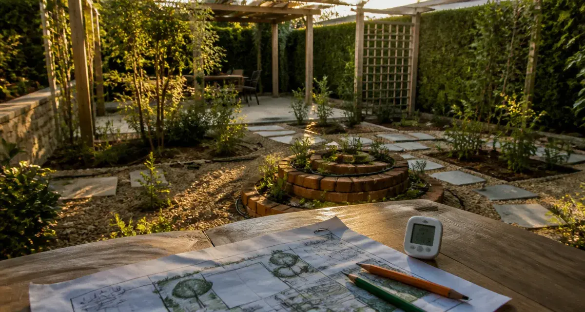 Relooking jardin avant après : plan de jardin et travaux en cours, graviers et arrosage goutte-à-goutte