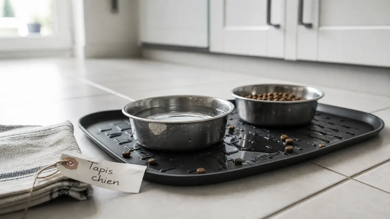 Tapis alimentation chien en silicone waterproof à bords relevés, garde le sol propre