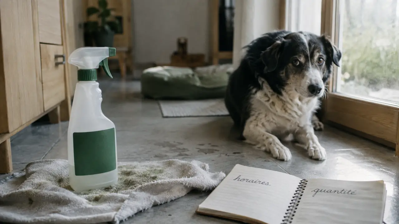 Chien qui urine beaucoup dans la maison : serpillière et horaires notés